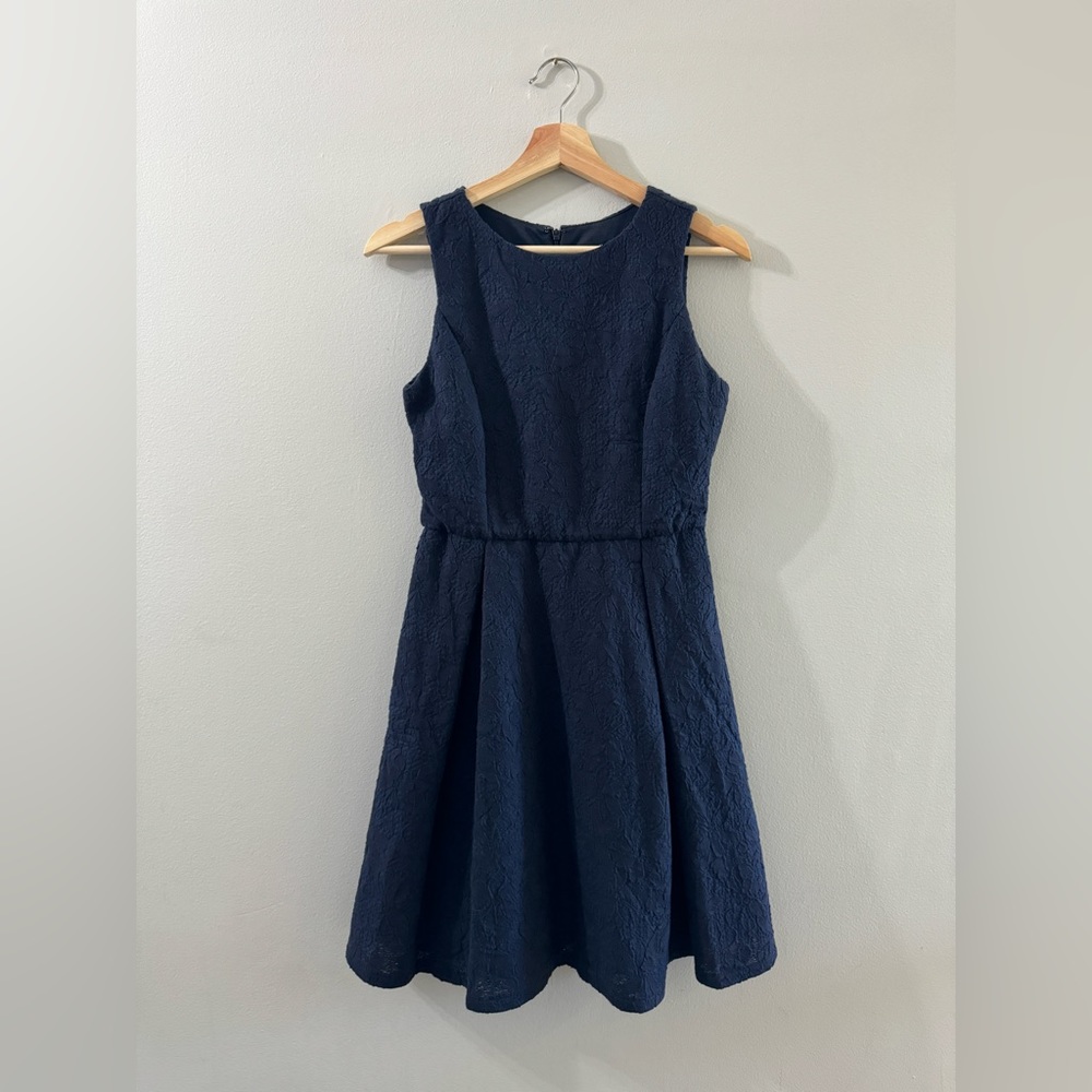Ann Taylor Navy Blue Textured Sleeveless Dress